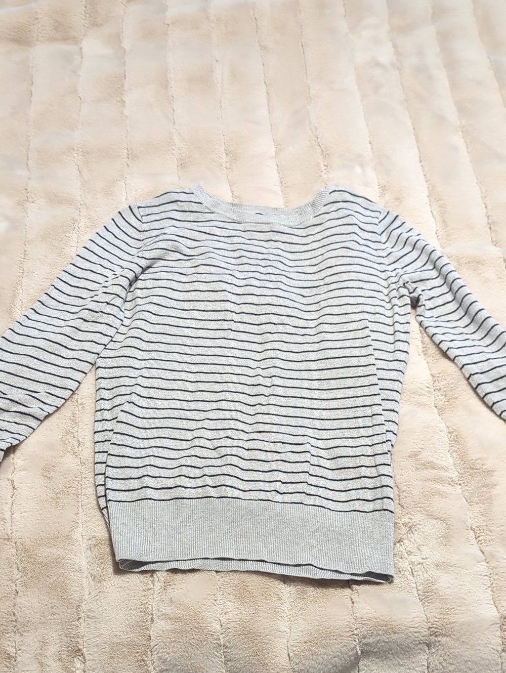 Worthington Light Gray and Black Striped Crewneck Sweater